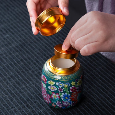 Creative Enamel Color Ceramic Tea Cans Aluminum Alloy Double Lid Sealed Jars Flower Decor Jars Storage Containers Home Ornaments