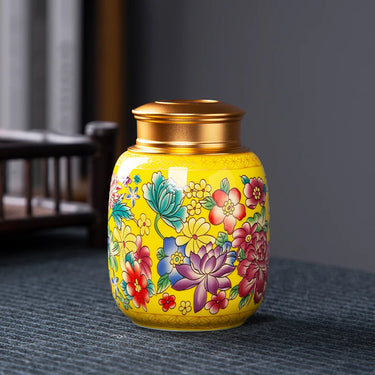 Creative Enamel Color Ceramic Tea Cans Aluminum Alloy Double Lid Sealed Jars Flower Decor Jars Storage Containers Home Ornaments