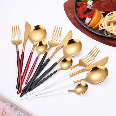 4Pcs Stainless Steel Golden Cutlery Set Black Luxury Dinnerware Sets Kitchen Cutlery Tablewareware Set  Fork Spoons Knives Set