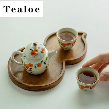 Pure Hand-painted Persimmon Tea Set Complete Set Traditional Tea Ceremony Tea Brewing Teapot and Tableware Gift