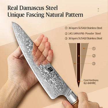 XINZUO 8.5" Chef Knife 73 Layers Damascus Steel Kitchen Knives Kitchen Knife Damascus Household Sharp High-end Cooking Tools