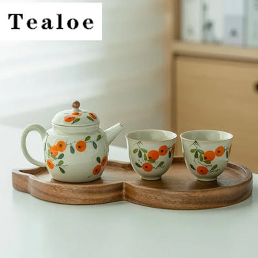 Pure Hand-painted Persimmon Tea Set Complete Set Traditional Tea Ceremony Tea Brewing Teapot and Tableware Gift