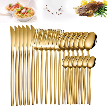 24pcs Dinnerware Set Stainless Steel Tableware Set Knife Fork Spoon Flatware Set Cutlery Set Knife Fork Spoon Tea Spoon