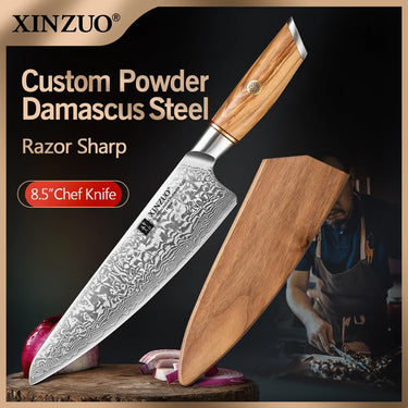 XINZUO 8.5" Chef Knife 73 Layers Damascus Steel Kitchen Knives Kitchen Knife Damascus Household Sharp High-end Cooking Tools